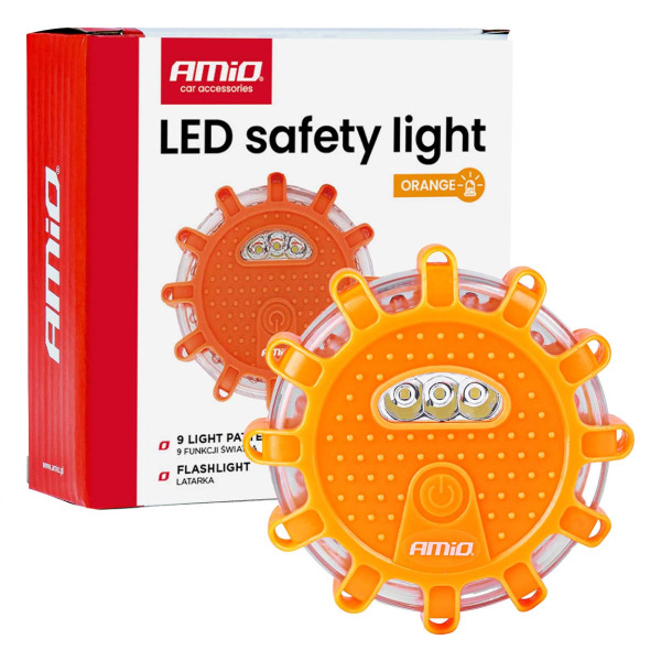 LED avarinis šviestuvas su žibintuvėlio funkcija, 12 SMD + 3 SMD, 3×AAA, IP65 AMIO-04828