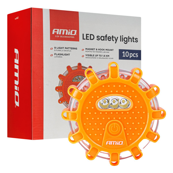 LED avarinės lempos su žibintuvėlio funkcija 12SMD+3SMD, rinkinys 10 vnt. AMIO-04672