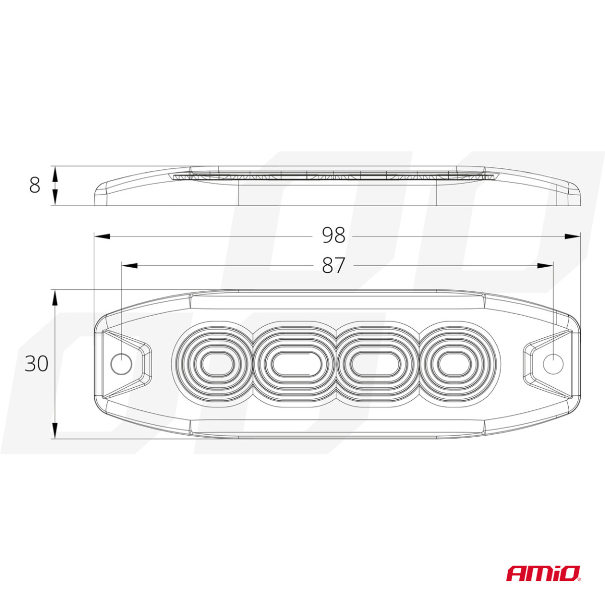 LED įspėjamoji lempa 4 LED R65 R10 12-24V AMIO-02298