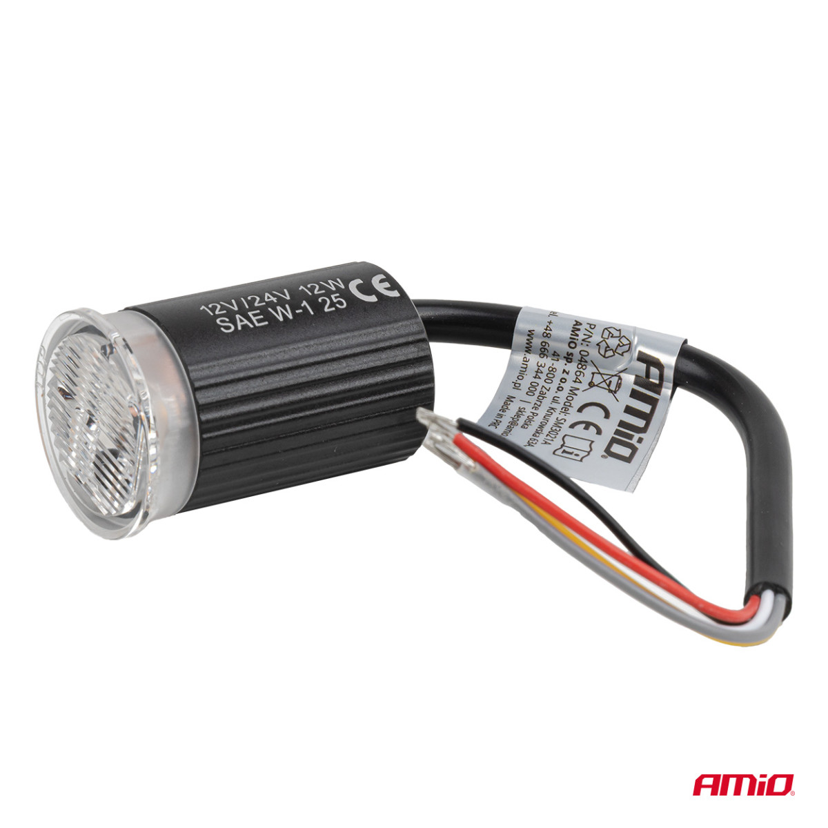 Apvali oranžinė LED įspėjamoji lempa R65 12V / 24V 12W AMIO-04864