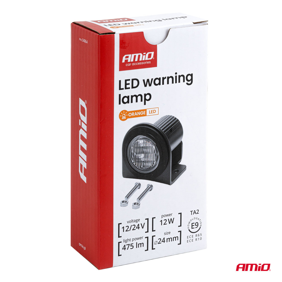 Apvali oranžinė LED įspėjamoji lempa R65 12V / 24V 12W AMIO-04864