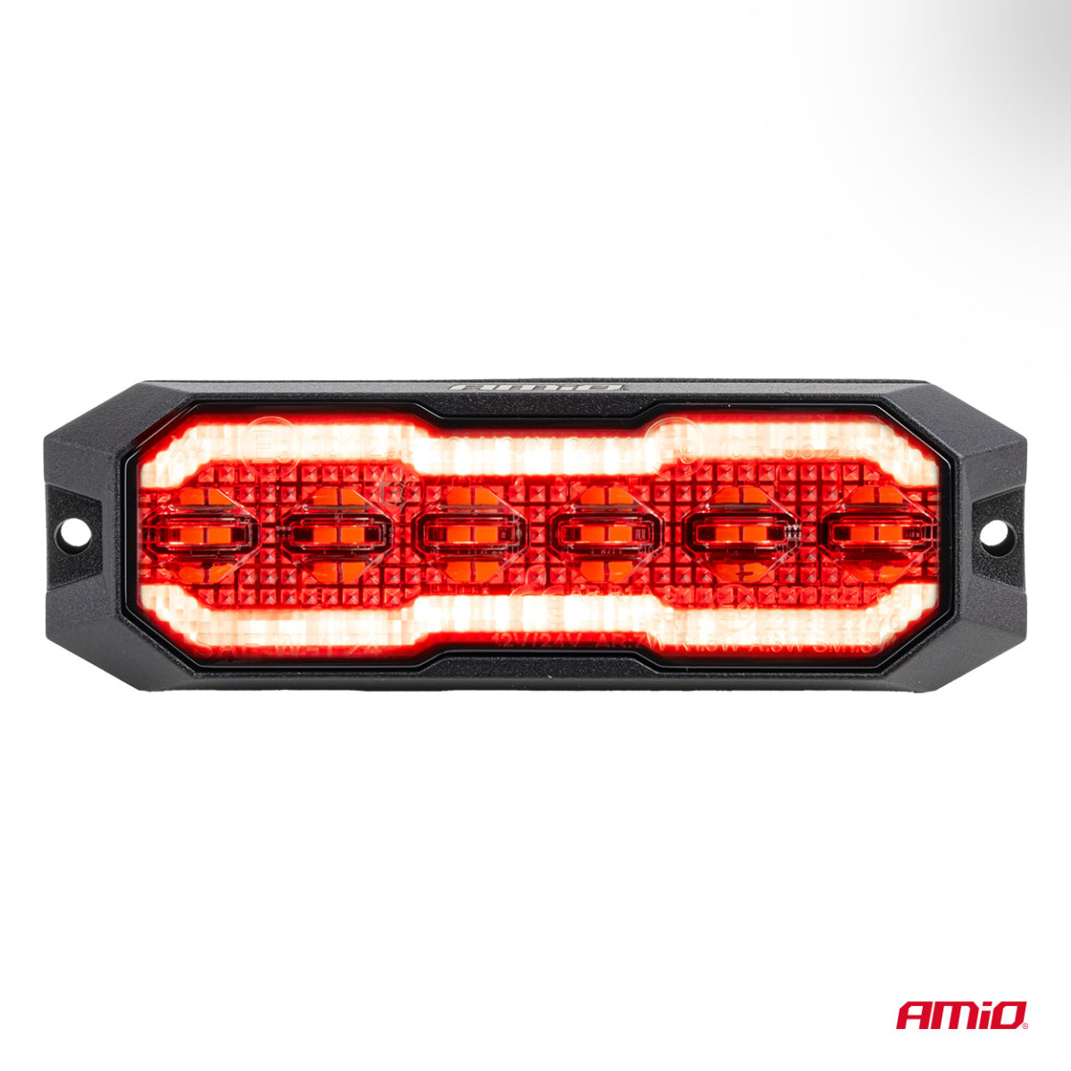 LED gabaritinė įspėjamoji lempa su raudona pozicine šviesa R65 R148 12V/24V 24W AMIO-04863
