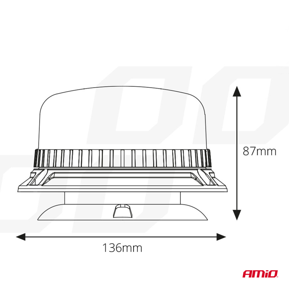 LED įspėjamoji lempa W03M magnetinė R65 R10 36LED 12/24V IP56 AMIO-02295