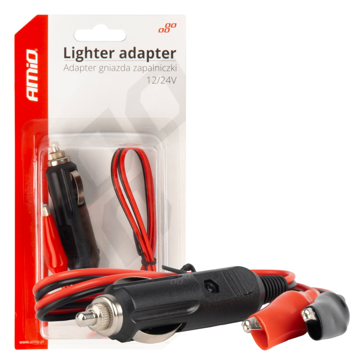 Automobilio maitinimo lizdo adapteris su „krokodilo“ gnybtu 12/24V, 60 cm, AMIO-03802