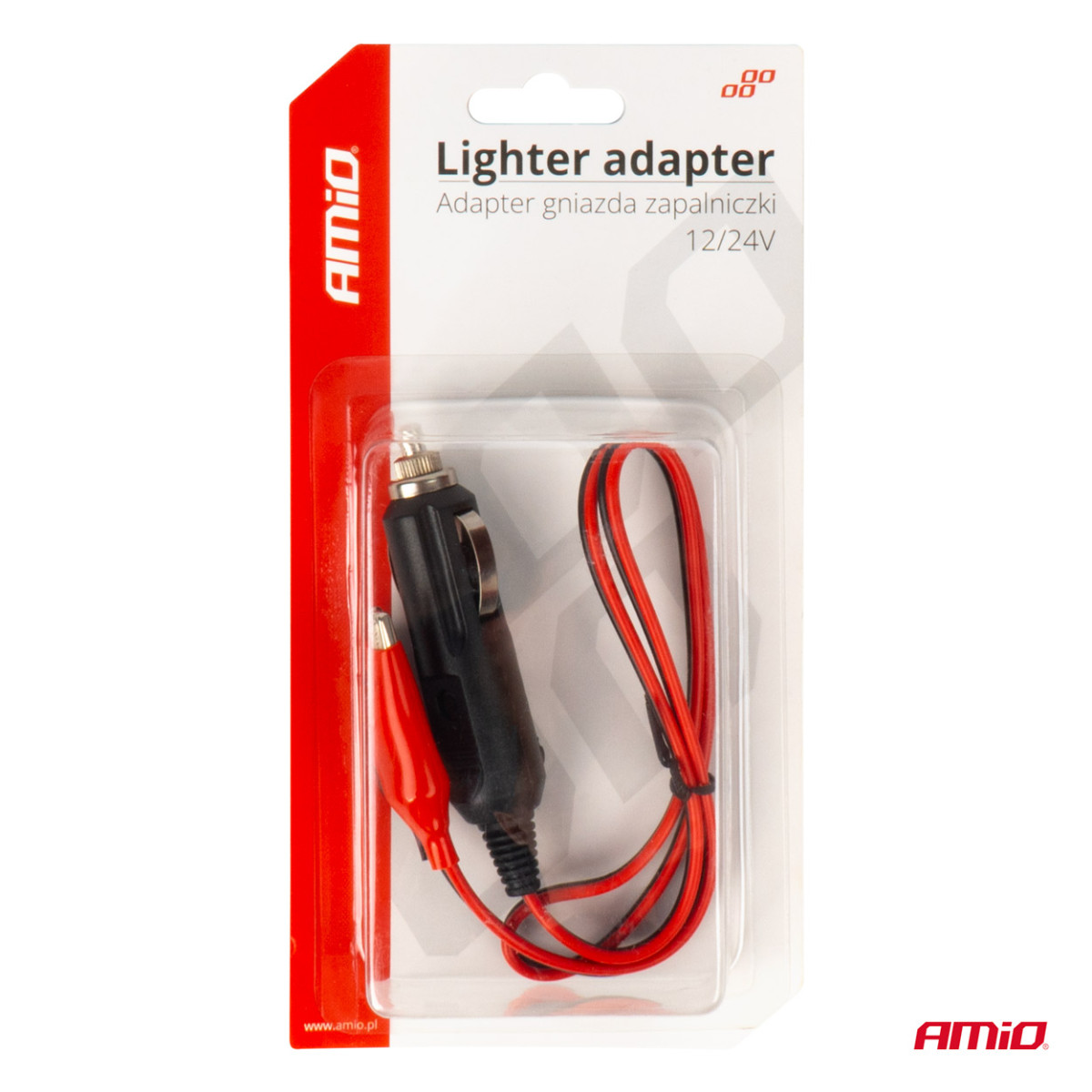Automobilio maitinimo lizdo adapteris su „krokodilo“ gnybtu 12/24V, 60 cm, AMIO-03802
