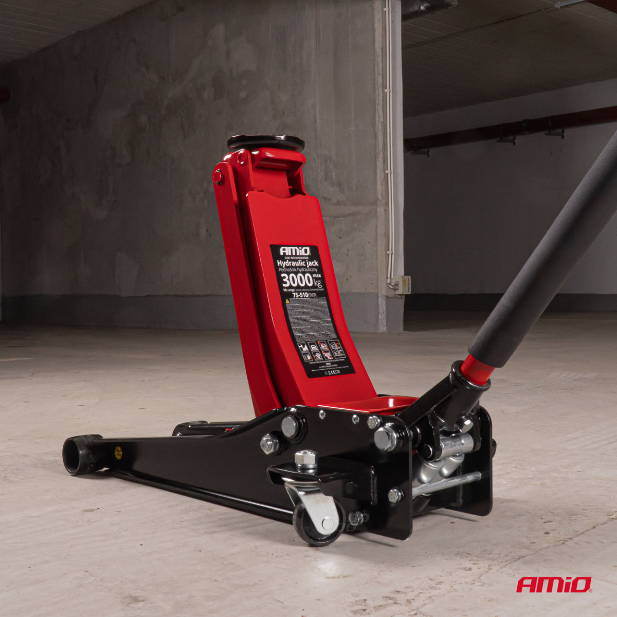Žemo profilio hidraulinis keltuvas 3000 kg, 75–510 mm, CE, AMIO-04215