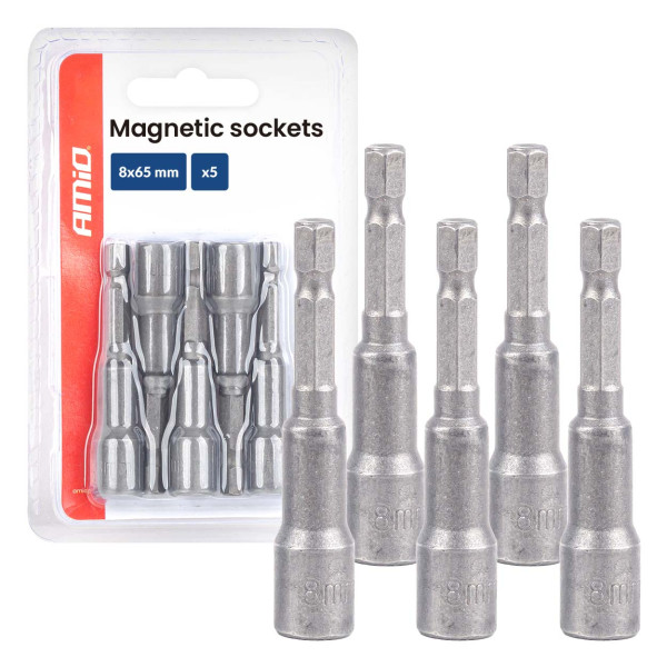 Magnetinių galvučių suktuvui rinkinys, 1/4" HEX, 8 x 65 mm, 5 vnt., AMIO-04938 Magnetinių galvučių suktuvui rinkinys, 1/4" HEX, 8 x 65 mm, 5 vnt., AMIO-04938