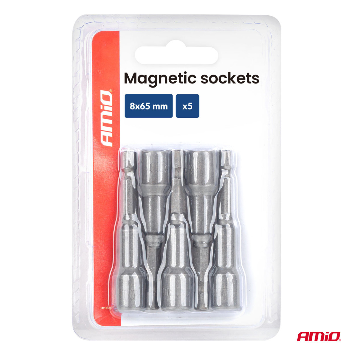 Magnetinių galvučių suktuvui rinkinys, 1/4" HEX, 8 x 65 mm, 5 vnt., AMIO-04938