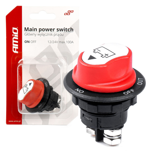 Pagrindinis akumuliatoriaus maitinimo jungiklis 12/32V 100A / 500A AMIO-03026