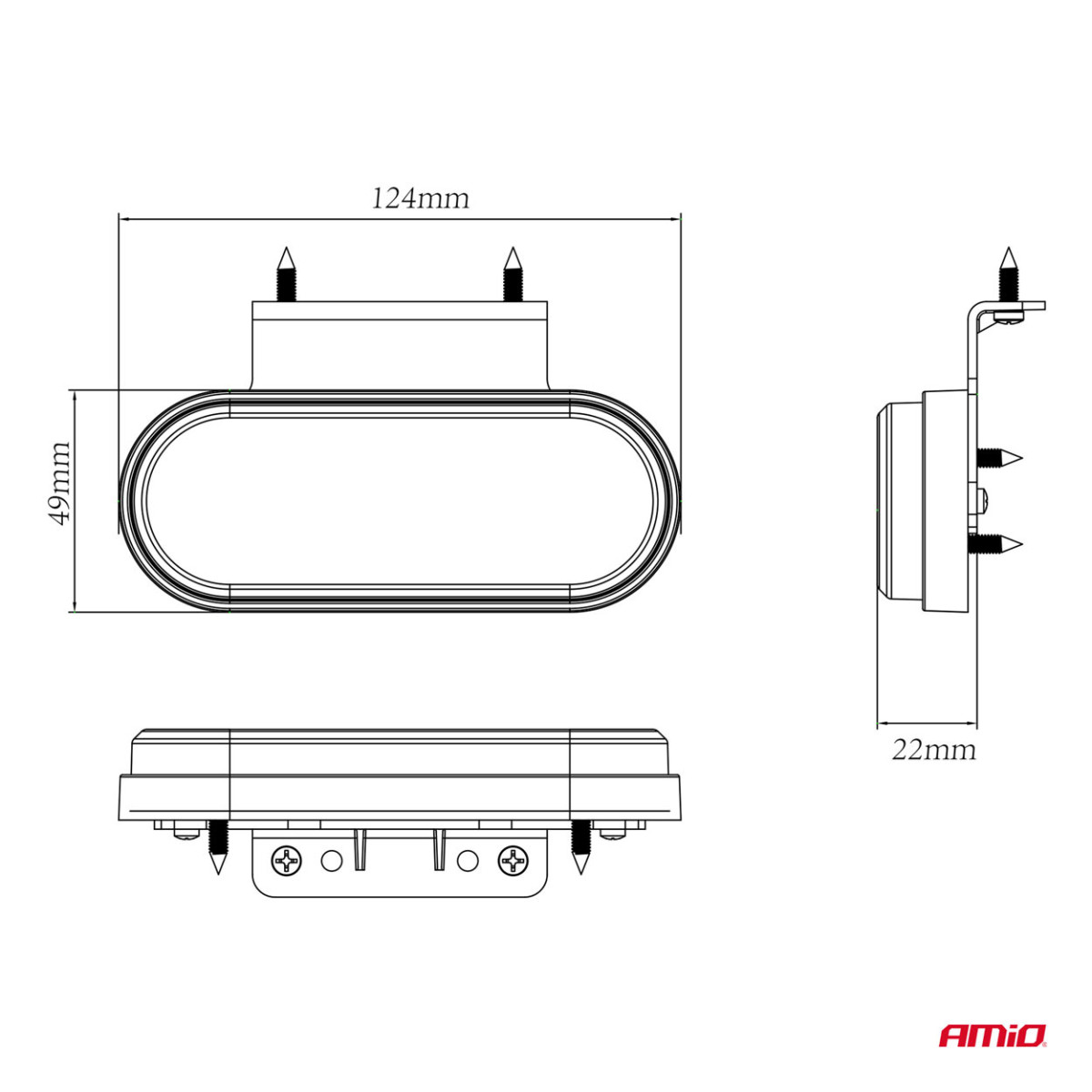 Gabaritinis LED žibintas AMiO OM-01-O ovalus, oranžinis