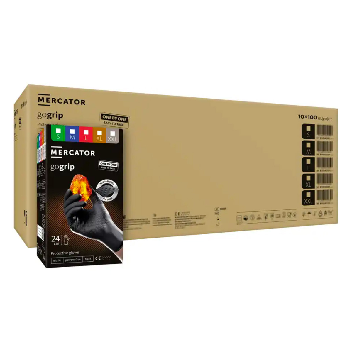 Nitrilinės pirštinės Mercator GoGrip ONE-BY-ONE, juodos, M, 100 vnt.
