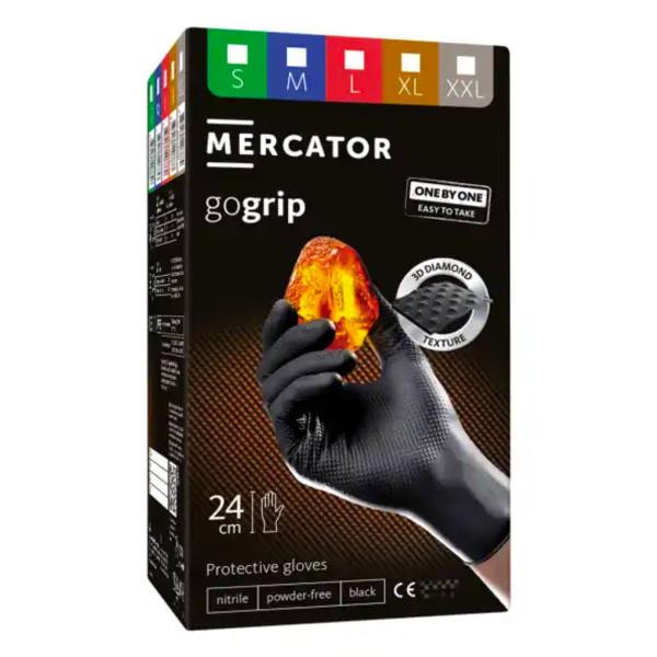 Nitrilinės pirštinės Mercator GoGrip ONE-BY-ONE, juodos, XXL, 100 vnt.