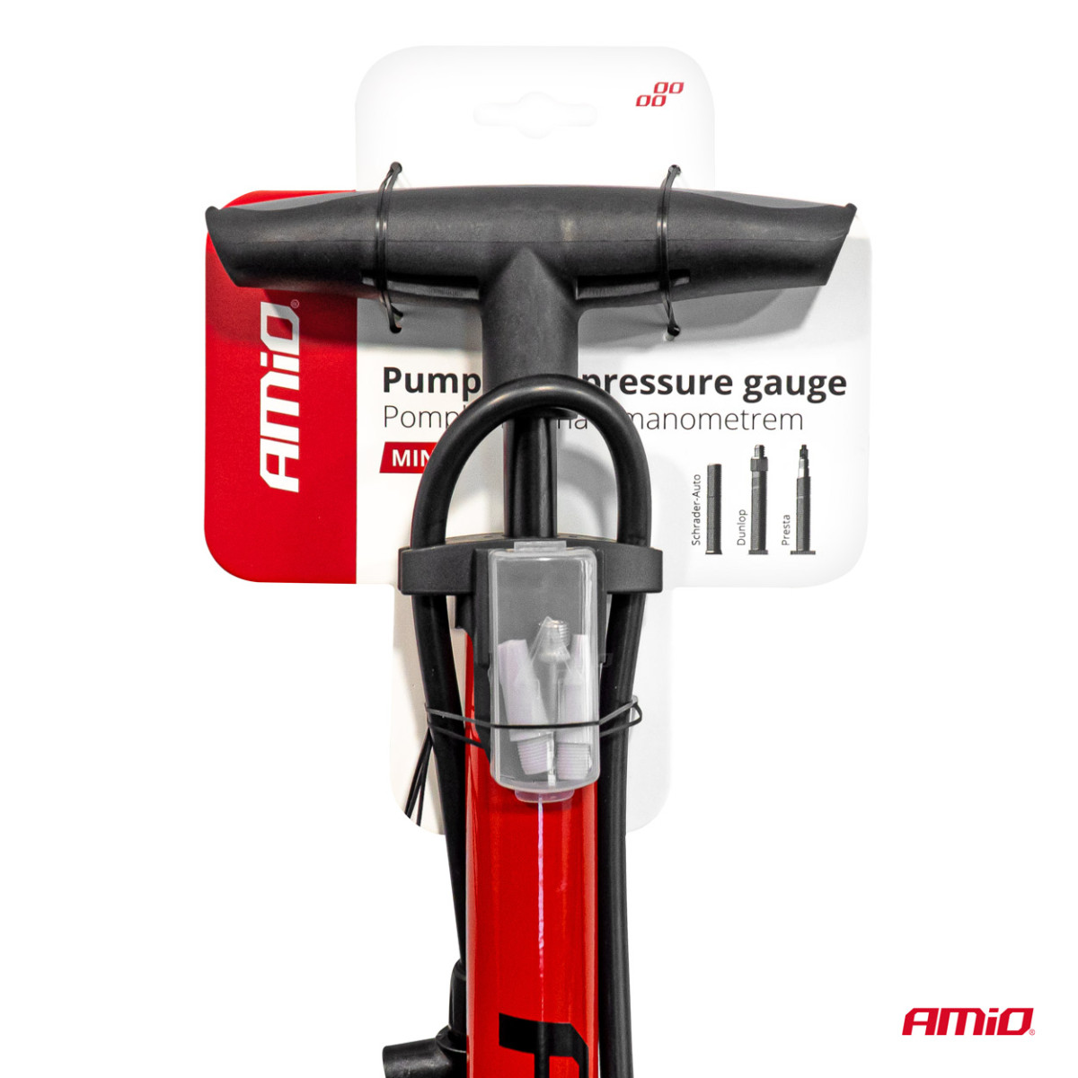 Metalinė rankinė pompa su manometru MINI PU08 AMIO-04343