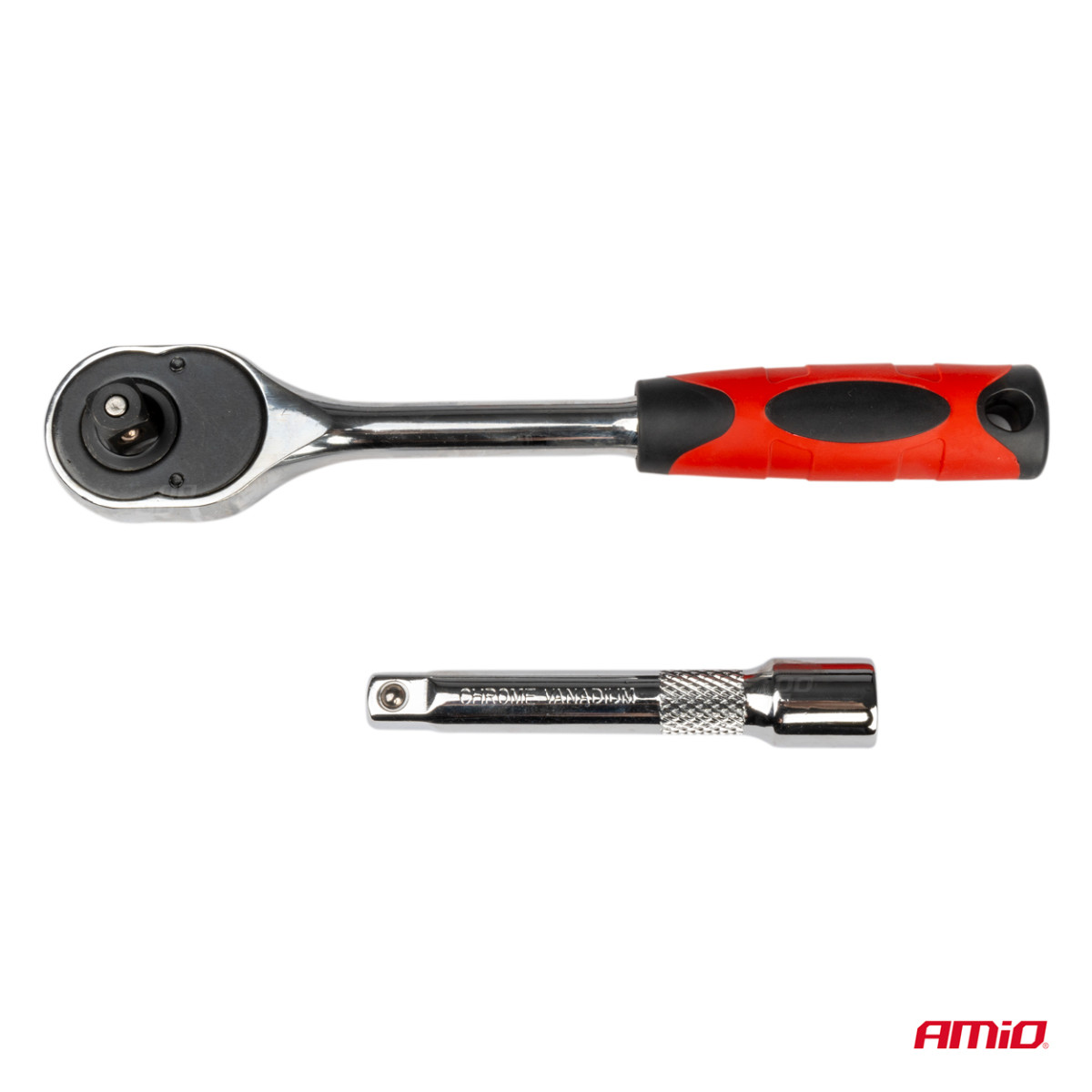 Reketinis raktas su galvutėmis 1/2" (10–24 mm), 11 vnt., AMIO-02412