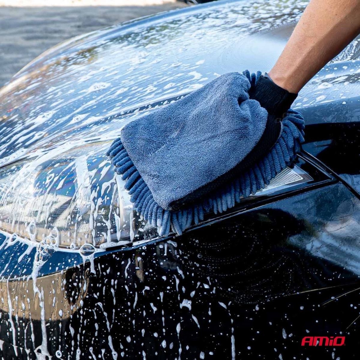 Mikropluošto plovimo pirštinė ir džiovinimo rankšluostis automobiliui 94 / 800 GSM, 20×26 cm / 60×90 cm – AMIO-04489