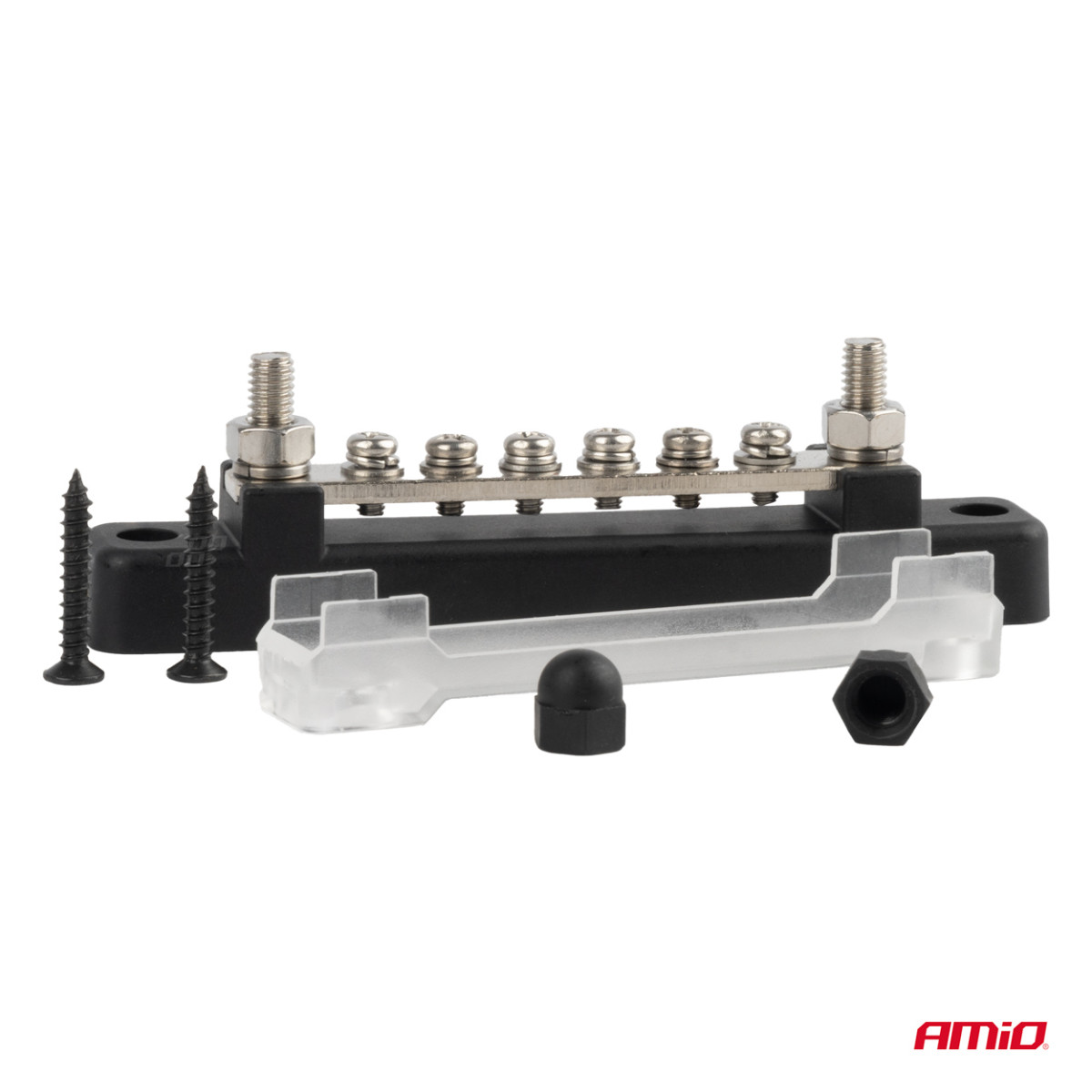 Neigiamo poliaus galios paskirstymo blokas su 6 M6 varžtais, Bus Bar 12/24/48V 150A, AMIO-03809