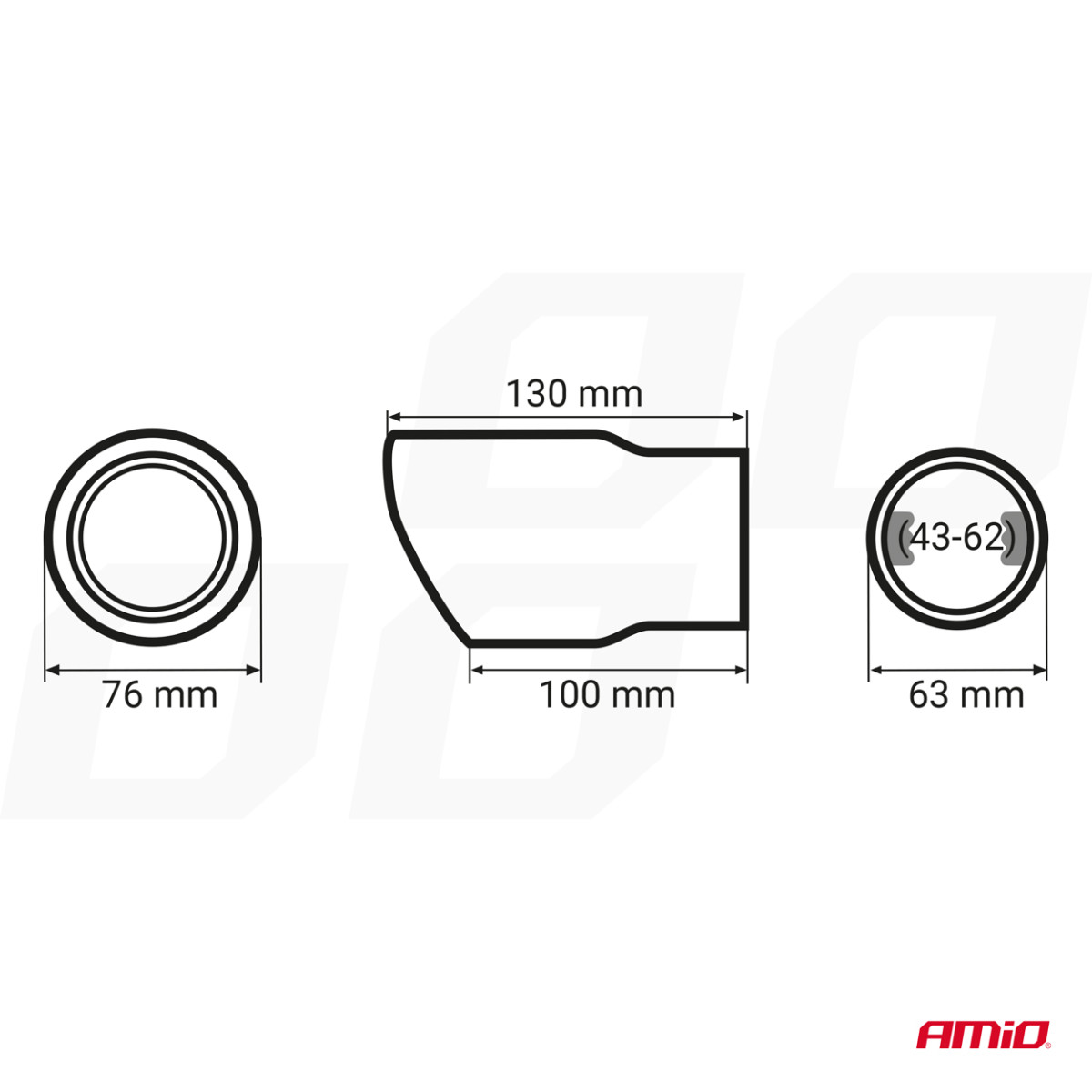 Duslintuvo antgalis 43-62 mm, nerūdijančio plieno, juodas, AMIO-01317
