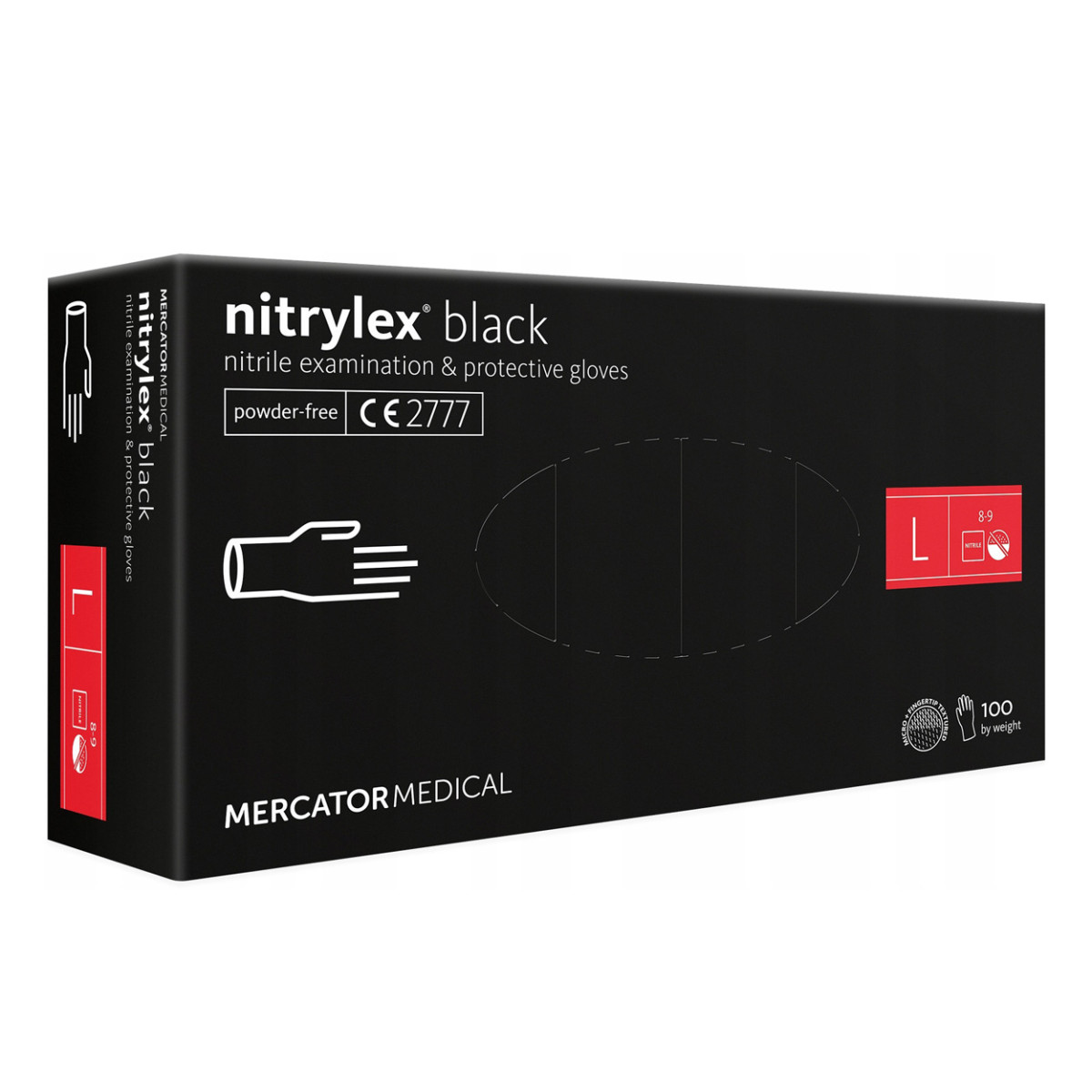 Apsauginės nitrilo pirštinės Nitrylex Black, dydis L, 100 vnt