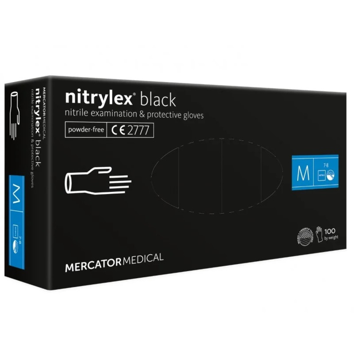 Apsauginės nitrilo pirštinės Nitrylex Black, dydis M, 100 vnt