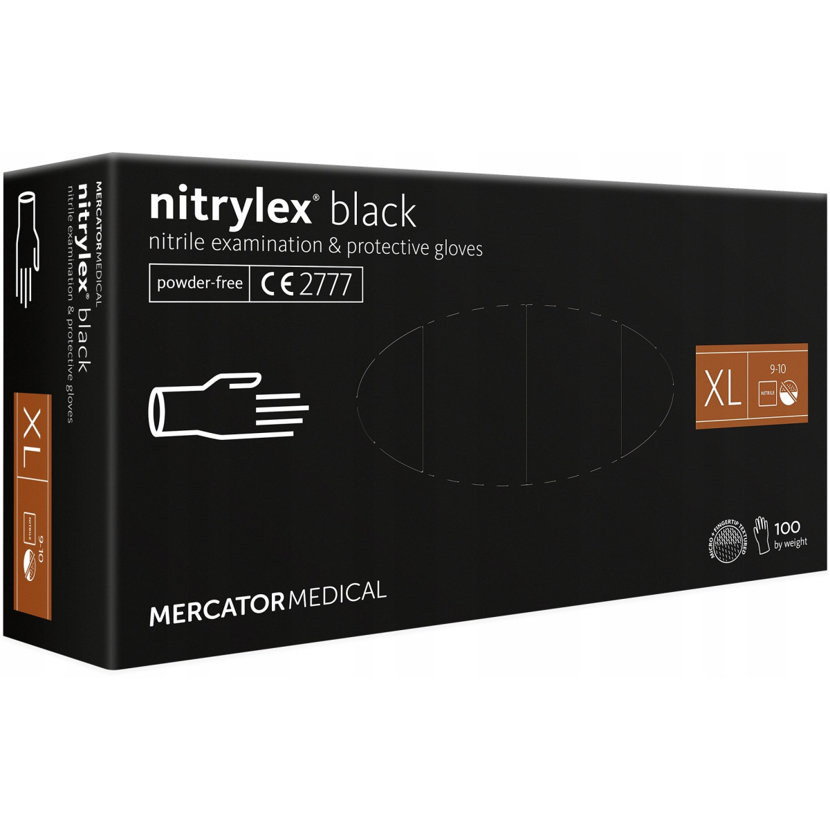Apsauginės nitrilo pirštinės Nitrylex Black, dydis XL, 100 vnt