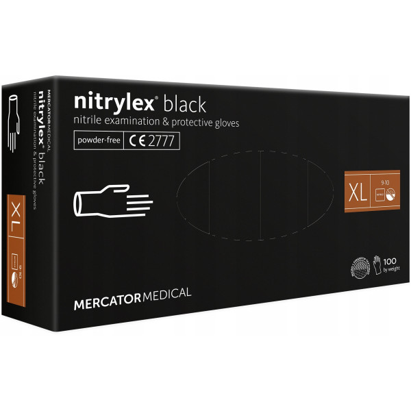 Apsauginės nitrilo pirštinės Nitrylex Black, dydis XL, 100 vnt
