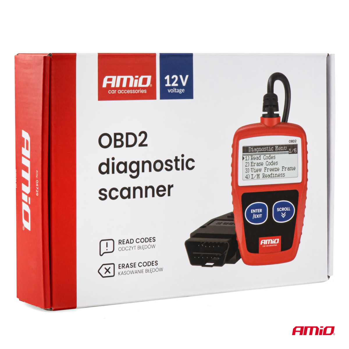 OBD2 diagnostikos skaitytuvas AMIO-04729, 110,3×69,5×20,2 mm