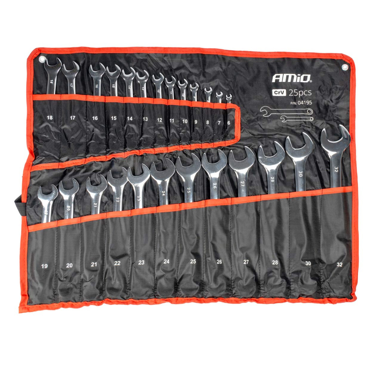 Žiedinių ir plokščių raktų rinkinys, 25 vnt., 6–32 mm, CRV AMIO-04195