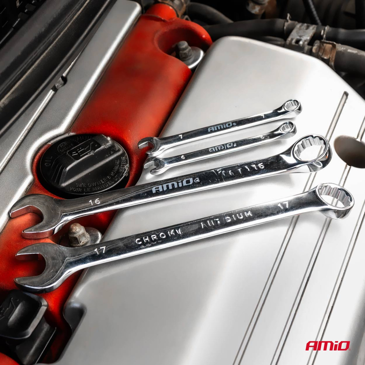 Žiedinių ir plokščių raktų rinkinys, 25 vnt., 6–32 mm, CRV AMIO-04195
