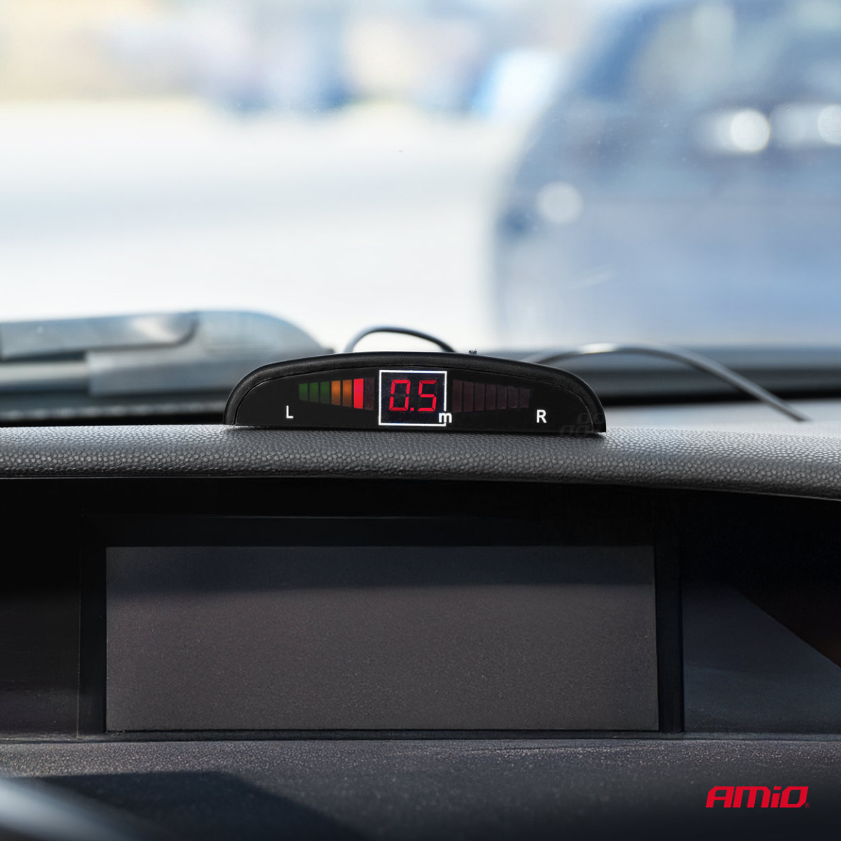 Parkavimo pagalbos sistema LED, 4 juodi jutikliai 19 mm, sunkvežimiams AMIO-02279