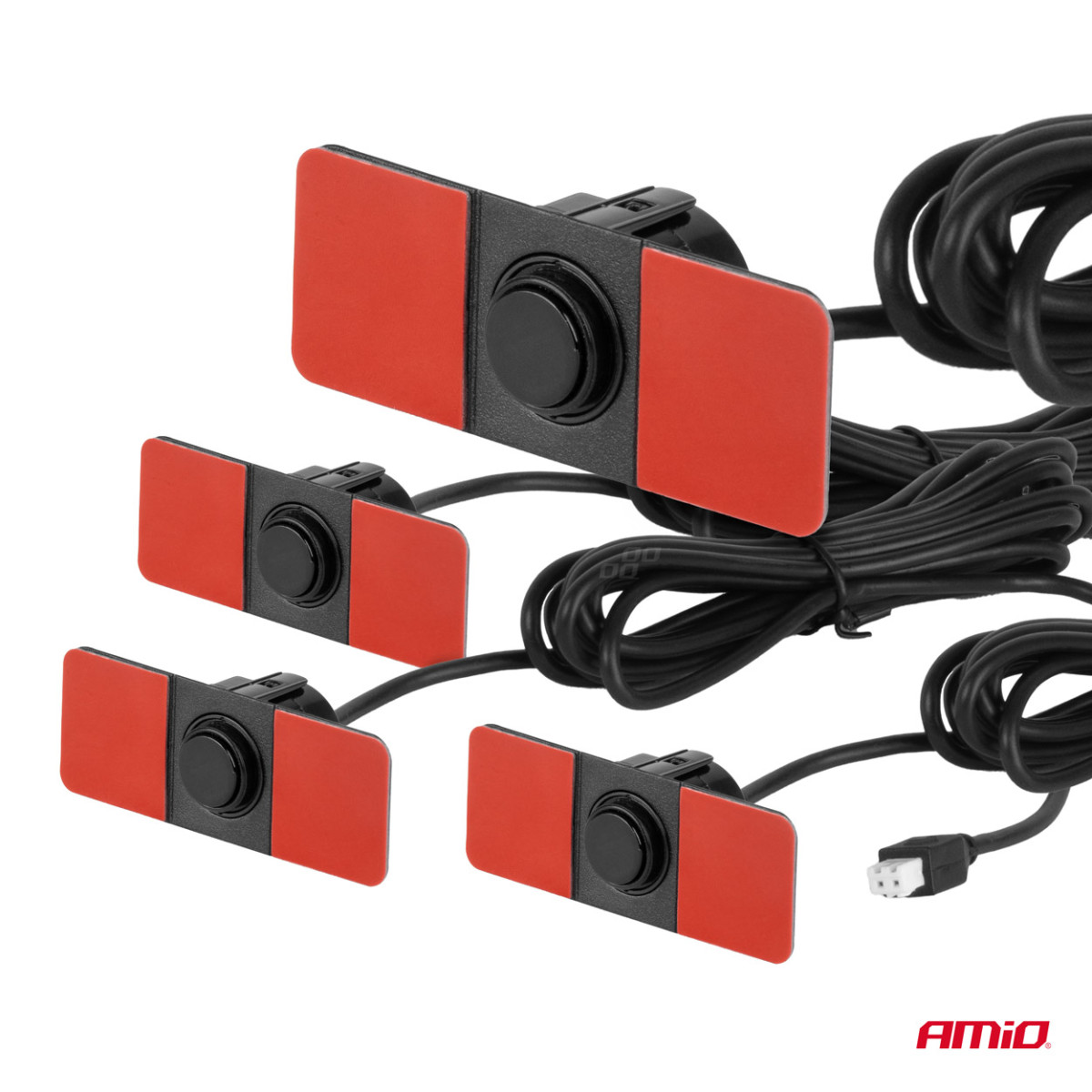 Parkavimo pagalbos sistema LED, 4 juodi jutikliai, vidinis montavimas 16,5 mm AMIO-02255