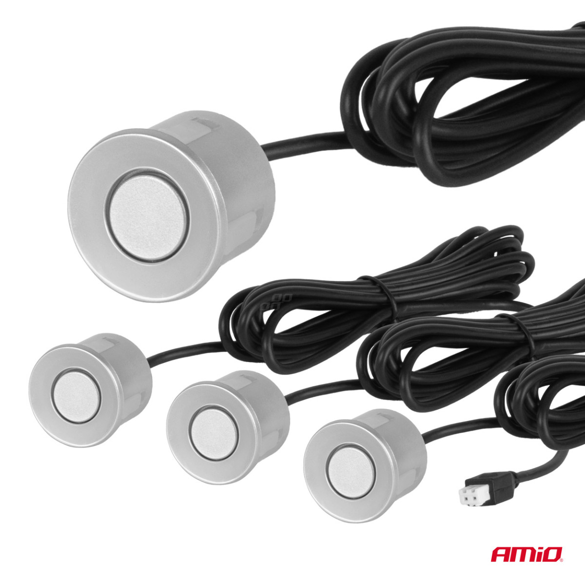 Parkavimo pagalbos sistema LED, 4 sidabro spalvos jutikliai 22 cm AMIO-01564