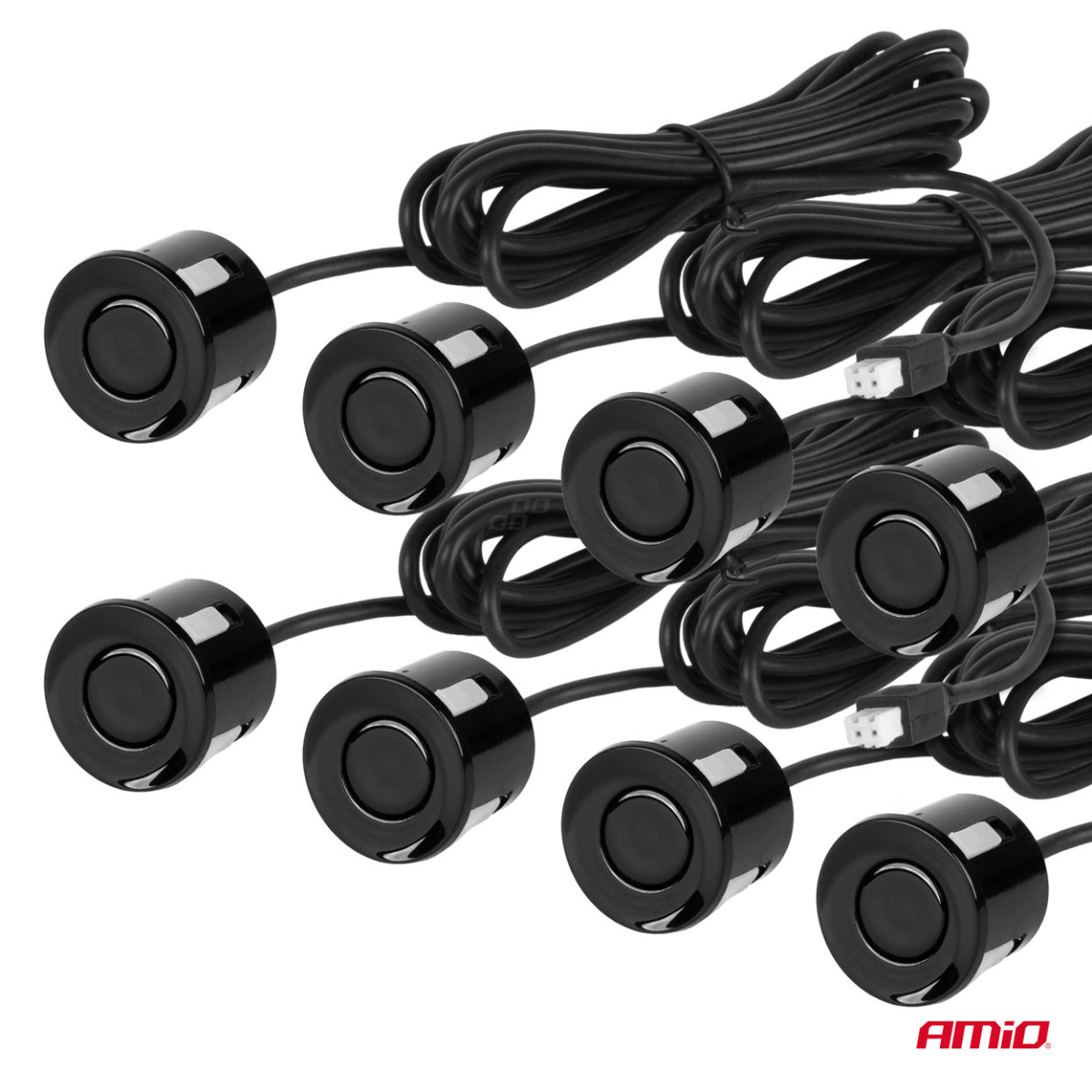 Parkavimo pagalbos sistema LED, 8 juodi jutikliai 22 cm AMIO-01560