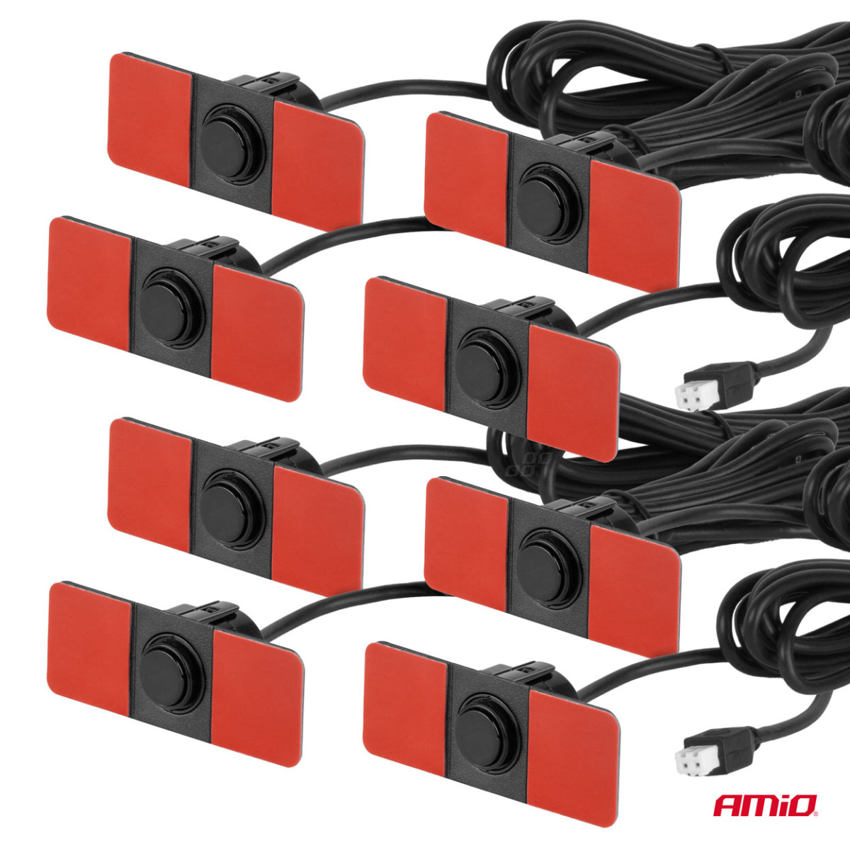 Parkavimo pagalbos sistema LED, 8 juodi jutikliai, vidinis montavimas 16,5 mm AMIO-02256