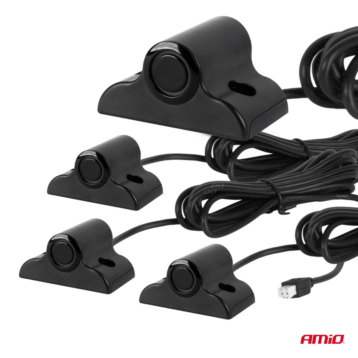 Parkavimo pagalbos sistema LED COB, 4 juodi jutikliai 19 mm, sunkvežimiams AMIO-02286