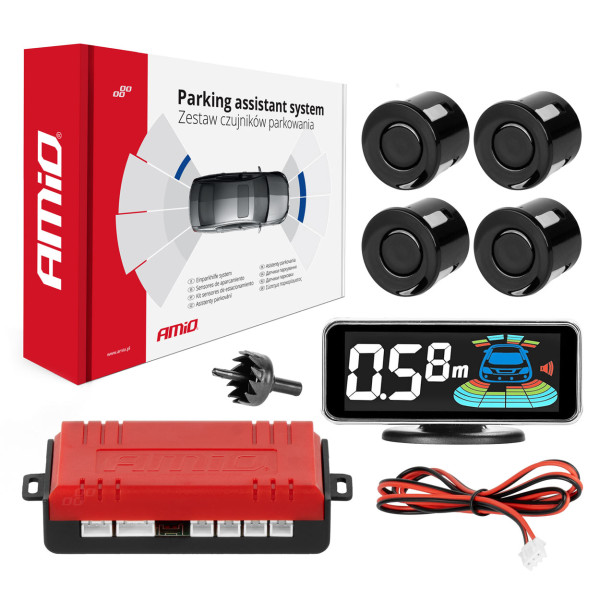 Parkavimo pagalbos sistema LED-GRAF 3D, 4 juodi jutikliai 21,5 mm AMIO-03185