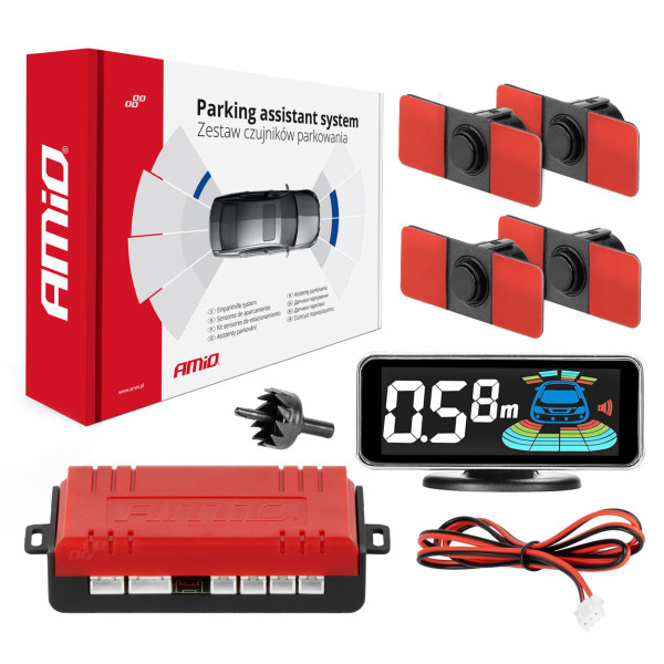 Parkavimo pagalbos sistema LED-GRAF 3D, 4 juodi jutikliai 16,5 mm, vidinis montavimas AMIO-03190