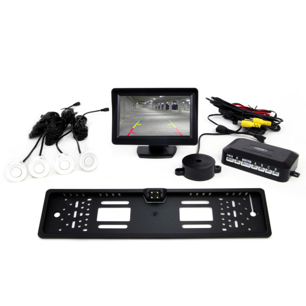 Parkavimo pagalbos sistema TFT01 4,3" su CAM-402 LED kamera, 4 balti jutikliai