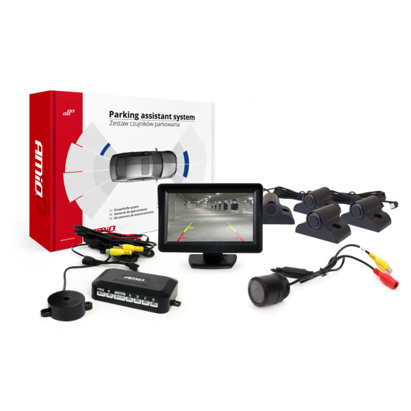 Parkavimo pagalbos sistema TFT01 4,3" su HD-301-IR kamera, 4 juodi jutikliai, sunkvežimiams