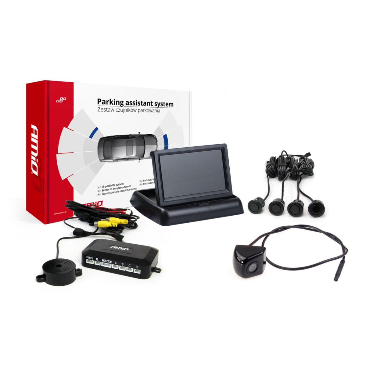 Parkavimo pagalbos sistema TFT01 4,3" su HD-310 kamera, 4 juodi jutikliai GOLD