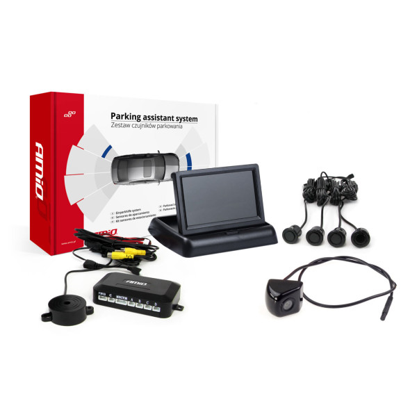 Parkavimo pagalbos sistema TFT01 4,3" su HD-310 kamera, 4 juodi jutikliai GOLD