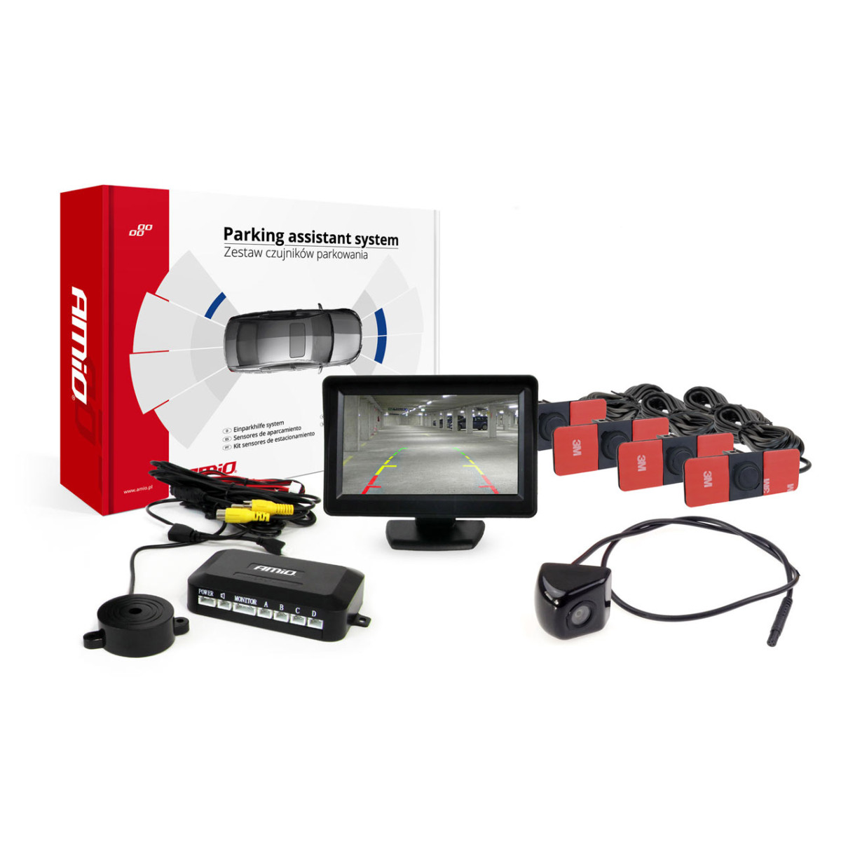 Parkavimo pagalbos sistema TFT01 4,3" su HD-310 kamera, 4 juodi jutikliai, vidinis montavimas