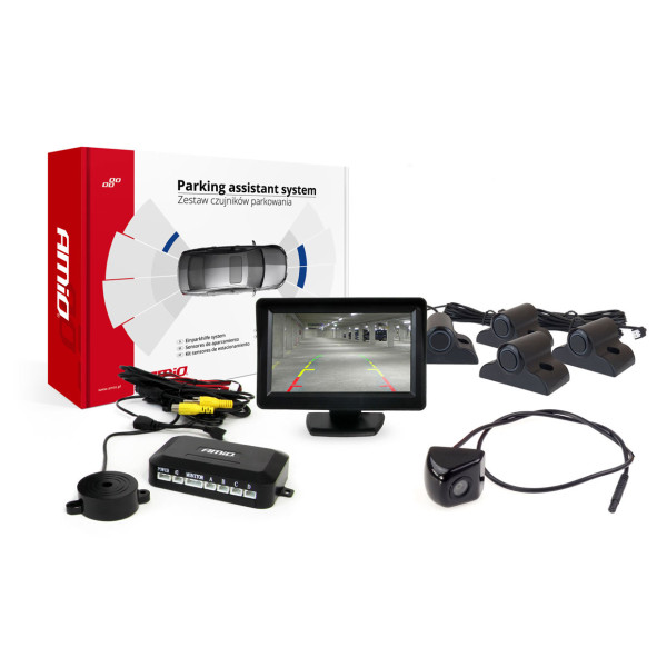 Parkavimo pagalbos sistema TFT01 4,3" su HD-310 kamera, 4 juodi jutikliai, sunkvežimiams