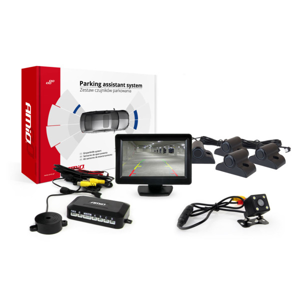 Parkavimo pagalbos sistema TFT01 4,3" su HD-315-LED kamera, 4 juodi jutikliai, sunkvežimiams