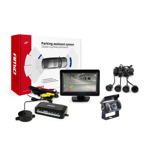 Parkavimo pagalbos sistema TFT01 4,3" su HD-501-IR kamera, 4 juodi jutikliai GOLD