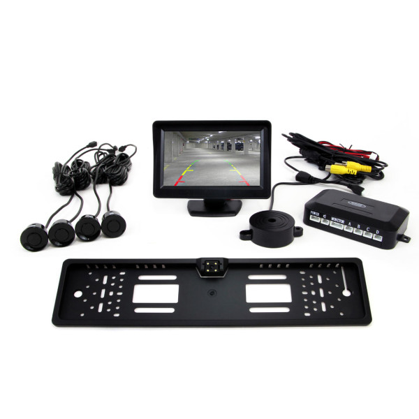 Parkavimo pagalbos sistema TFT01 FT 4,3" su CAM-402 LED kamera, 4 juodi jutikliai