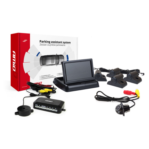 Parkavimo pagalbos sistema TFT02 4,3" su HD-305-LED kamera, 4 juodi jutikliai, sunkvežimiams