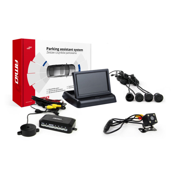Parkavimo pagalbos sistema TFT02 4,3" su HD-315-LED kamera, 4 juodi jutikliai