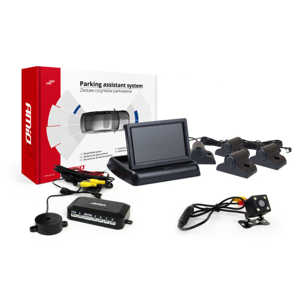 Parkavimo pagalbos sistema TFT02 4,3" su HD-315-LED kamera, 4 juodi jutikliai, sunkvežimiams