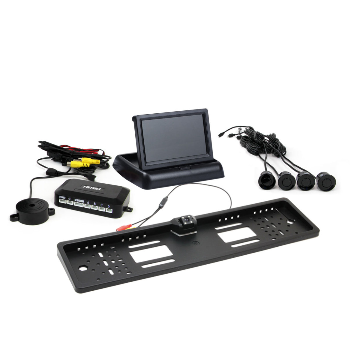 Parkavimo pagalbos sistema TFT02 4,3" su HD-402-LED kamera, 4 juodi jutikliai