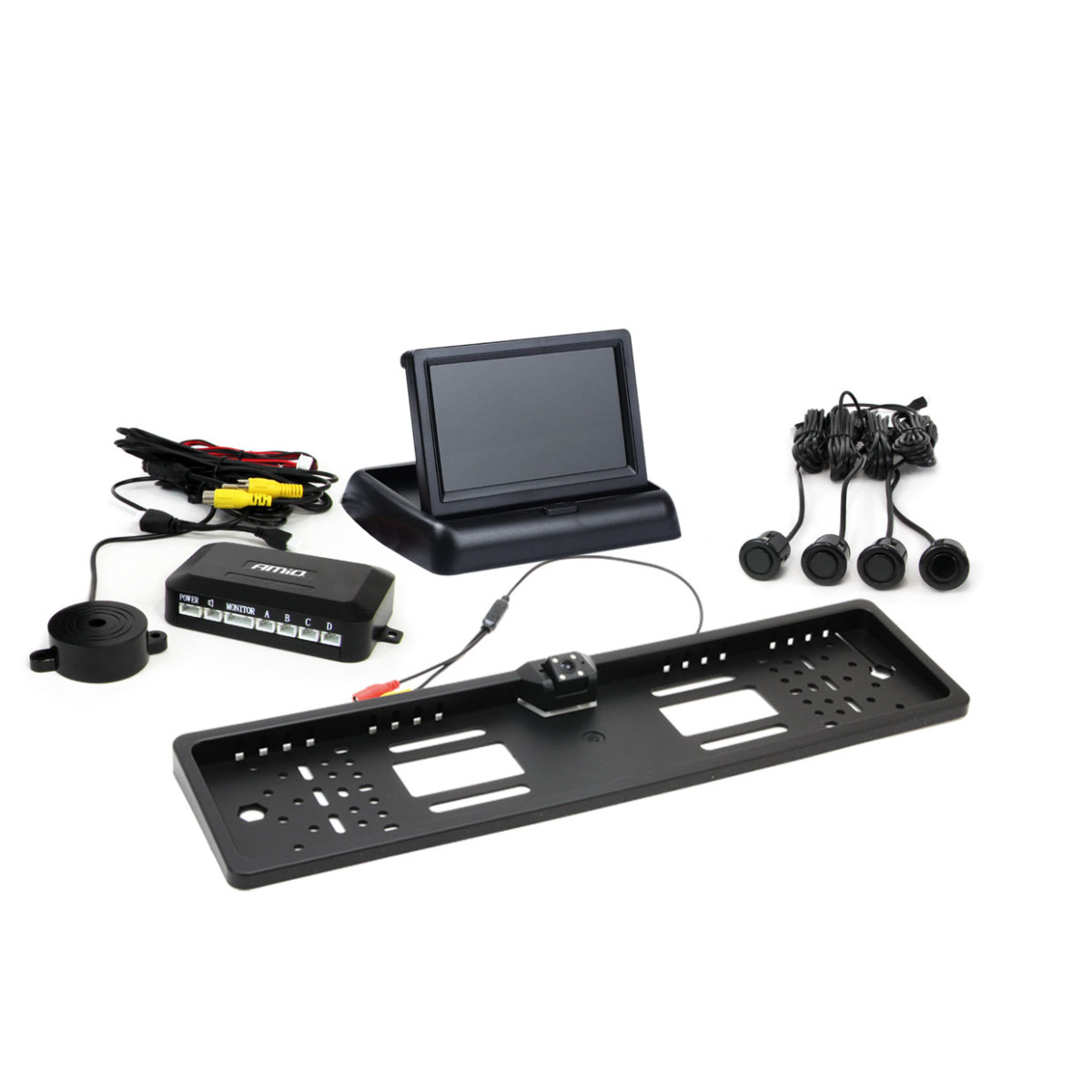 Parkavimo pagalbos sistema TFT02 4,3" su HD-402-LED kamera, 4 juodi jutikliai GOLD